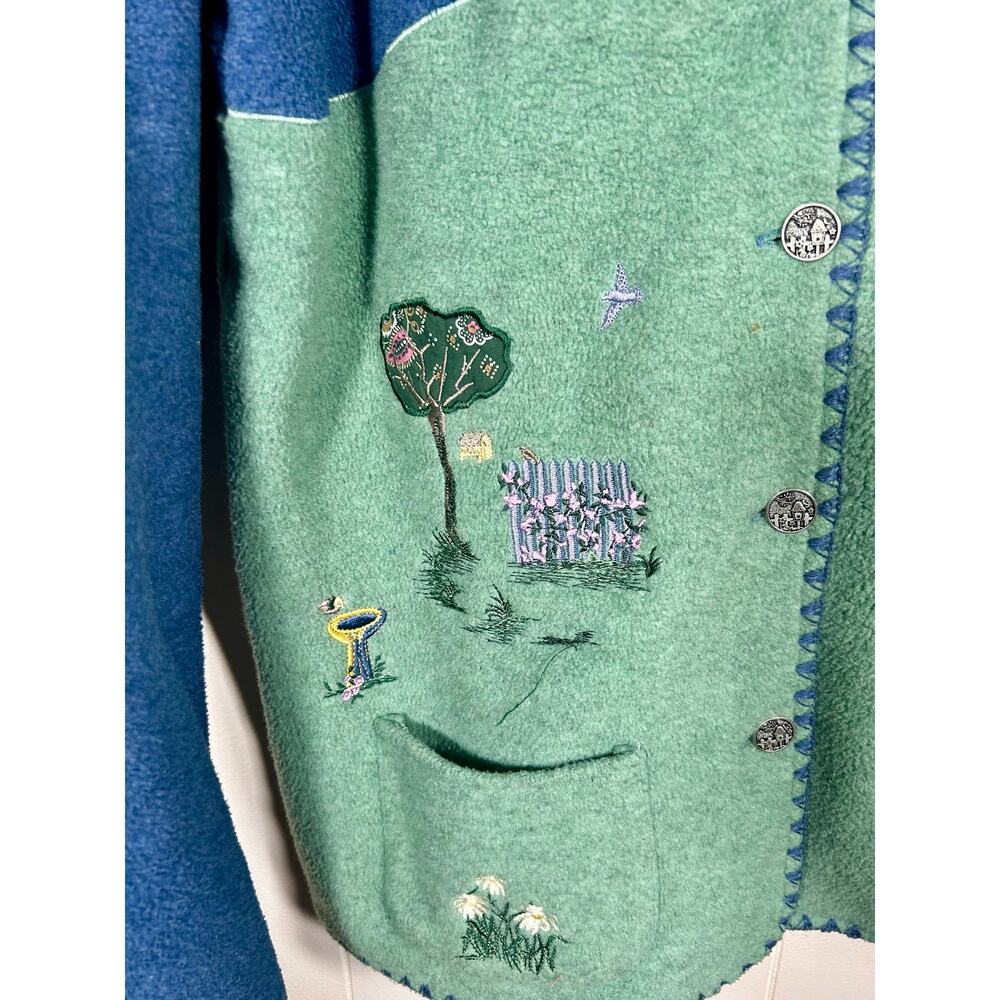 Northern Reflections VTG Cottagecore Fleece‎ Cardigan Embroidered Cats S Whimsy - Picture 5 of 14